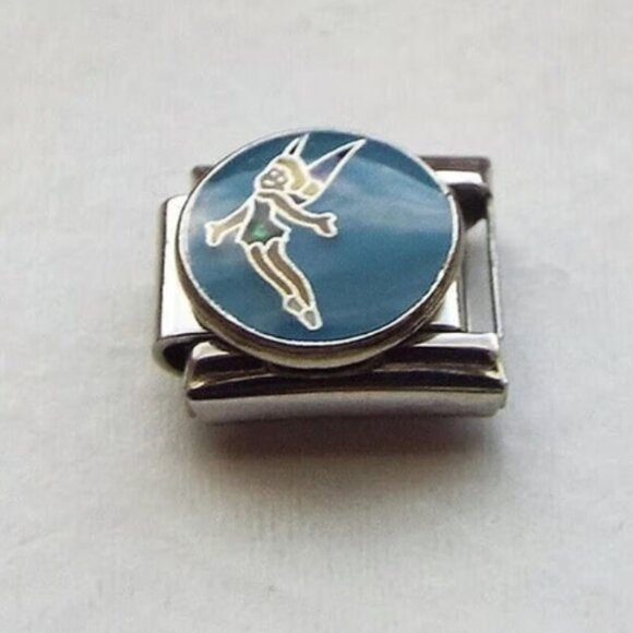 Tinkerbell fairy round enamel 9mm stainless steel italian charm bracelet link - Picture 1 of 2